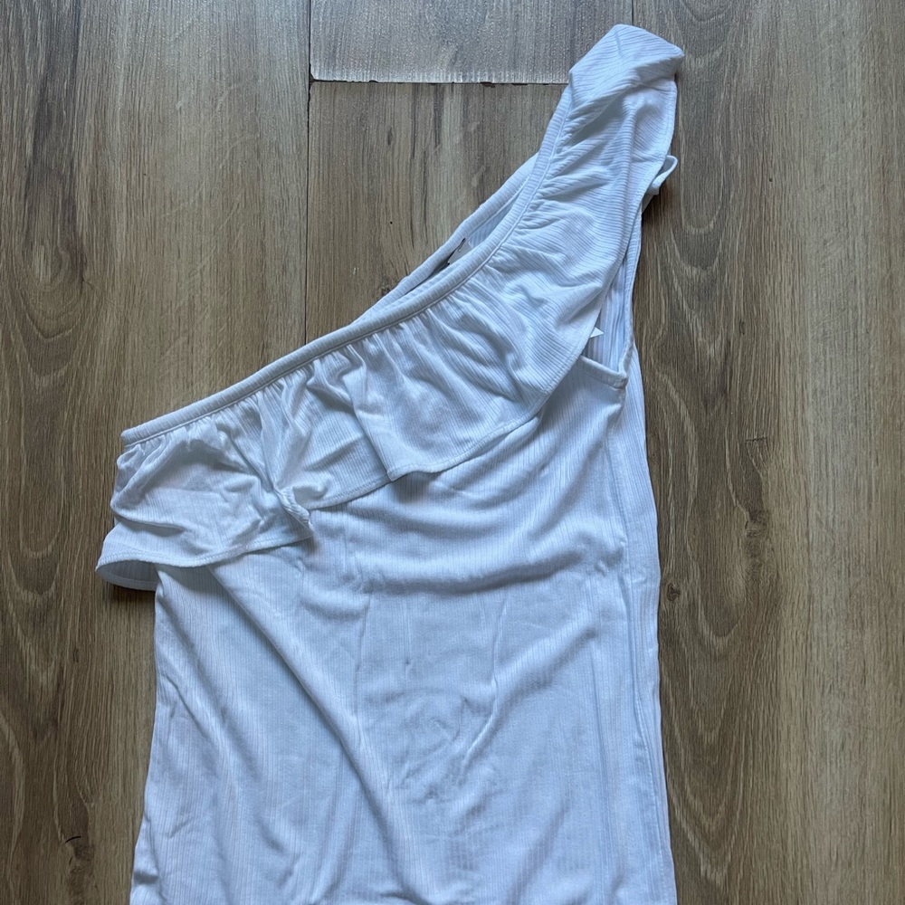White one shoulder ruffle top